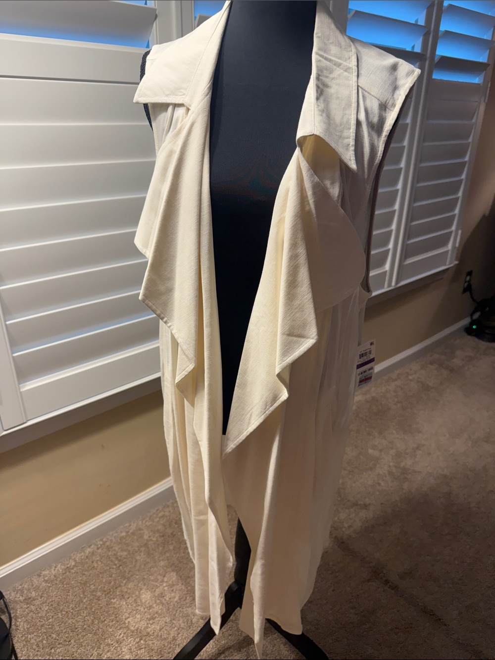 Bar III Cream Draped Sleeveless Long Vest